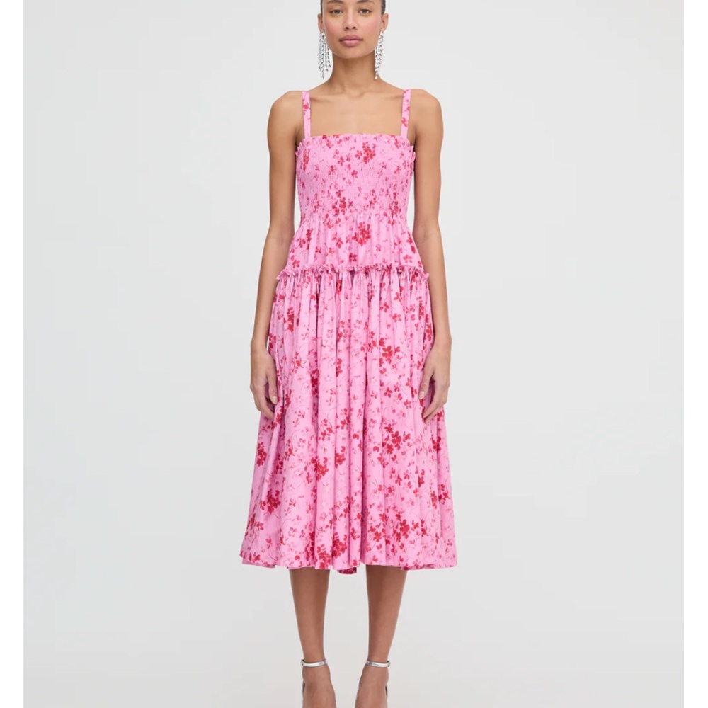 Seraphina Midi Dress in Pink Sweet Peas